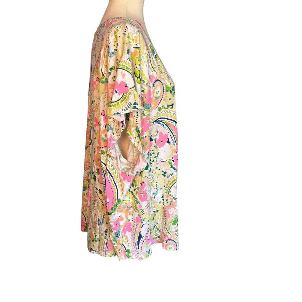 Crown & Ivy Top Womens 4X Pink Floral Print Scoop Neck Short Sleeve Ruffle - Picture 5 of 6